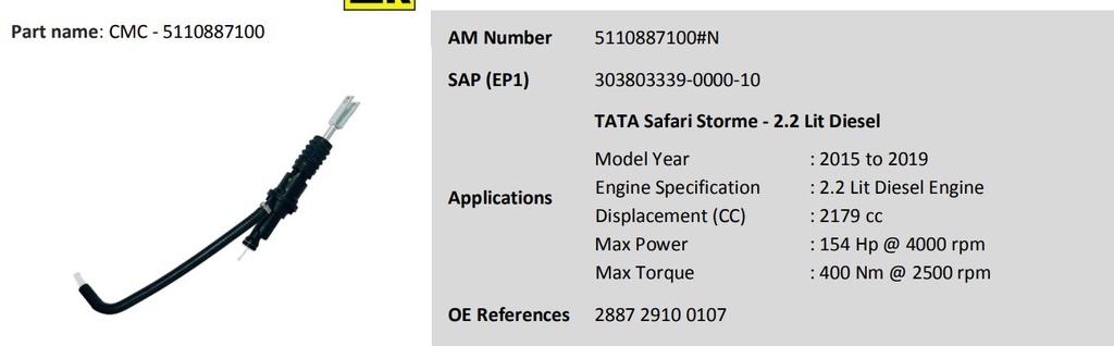 CMC Clutch Master Cly TATA Safari Storme 2.2 Lit Diesel (2015 to 2019)
