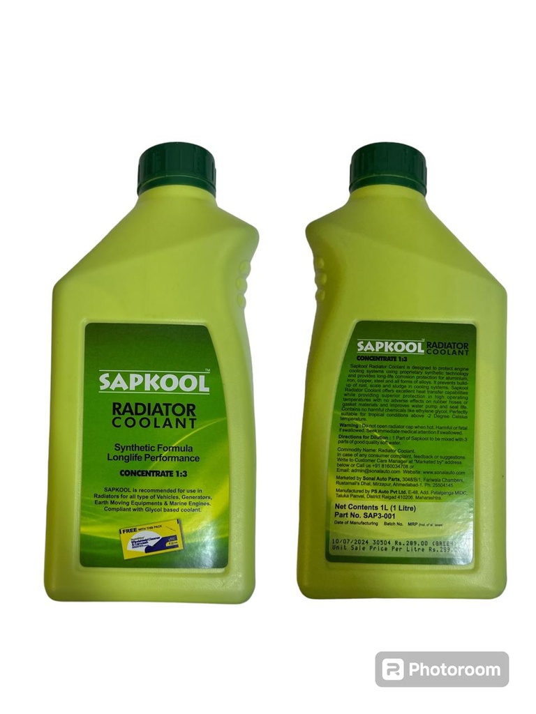 SAPKOOL Radiator Coolant Conc 1+3(1 lit x 20 cans)-Green