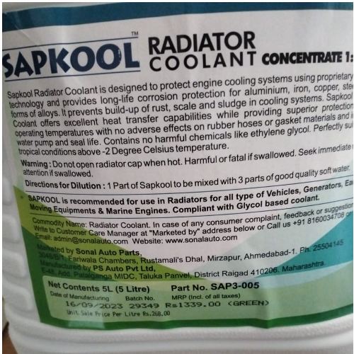 SAPKOOL radiator coolant con 1+3 (5 lit x 4 cans)-Green