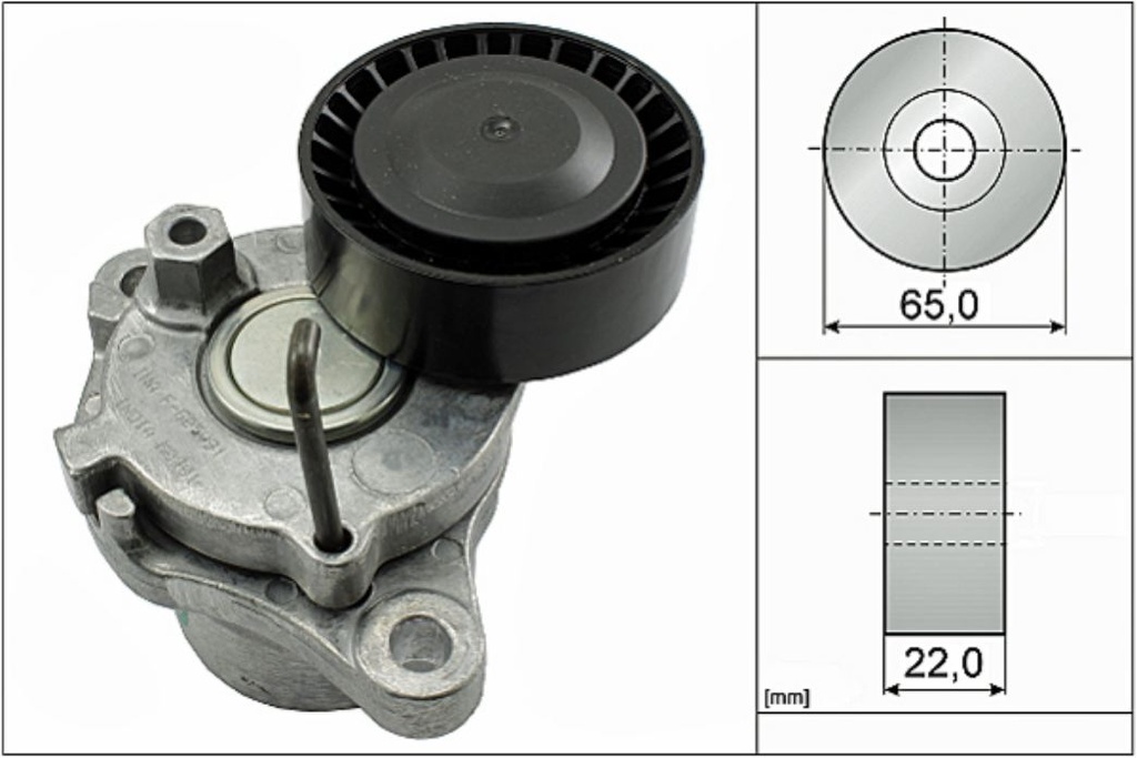 Belt Tensioner, V-ribbed Belt Hyundai 1.1L, 1.4L & 1.6L CRDi (Diesel): Grand i10, Xcent, i20,  i20 Elite, i20 Active, Verna, Verna Fluidic, Creta, Elantra, Fluidic Elantra   605991.02