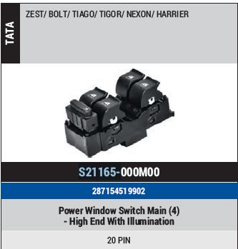 POWER WINDOW SWITCH MAIN (4) - HIGH END WITH ILLUMINATION TATA ZEST/ BOLT/ TIAGO/ TIGOR/ NEXON/ HARRIER