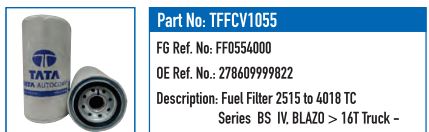 [TATA TFFCV1055] Fuel Filter 2515 to 4018 TC Series BS IV BLAZO > 16T Truck - 7.2Lt engine (1090-50)