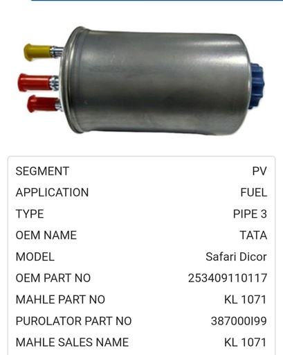 [pi 3870] Fuel Filter Tata Safari 3 Pipe Diesel