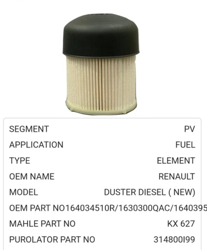[PI 3148] Fuel Filter Renault Duster/Lodgy ( 2015 Onwards)
