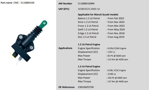 [LUK 5110884100] CMC Clutch Master Cly MSIL Baleno, Fronx 1.2 Lit Petrol