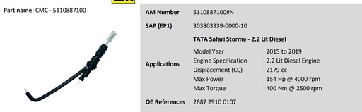 [LUK 5110887100] CMC Clutch Master Cly TATA Safari Storme 2.2 Lit Diesel (2015 to 2019)