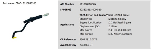 [LUK 5110886100] CMC Clutch Master Cly TATA Xenon - 2.2 Lit Diesel