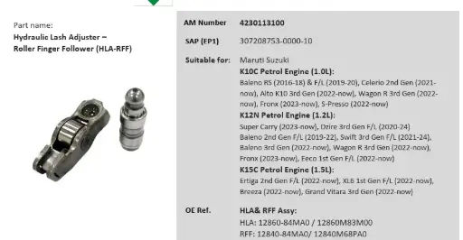 [LUK 4230113100] HLA-RFF Maruti Suzuki Baleno RS Celerio 2nd Gen , Alto K10 3rd Gen Wagon R 3rd Gen , Fronx S-Presso  Super Carry Ertiga 2nd Gen F/L  XL6 1st Gen F/L, Breeza K10C / K12C /K15C /Petrol Engine