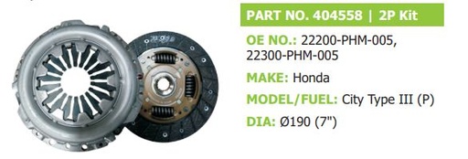 [va 404558] Clutch Set 2p pv Honda City Type3 Petrol