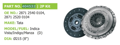 [va 404532] clutch set 2p pv tata new indica vista zest/bolt diesel